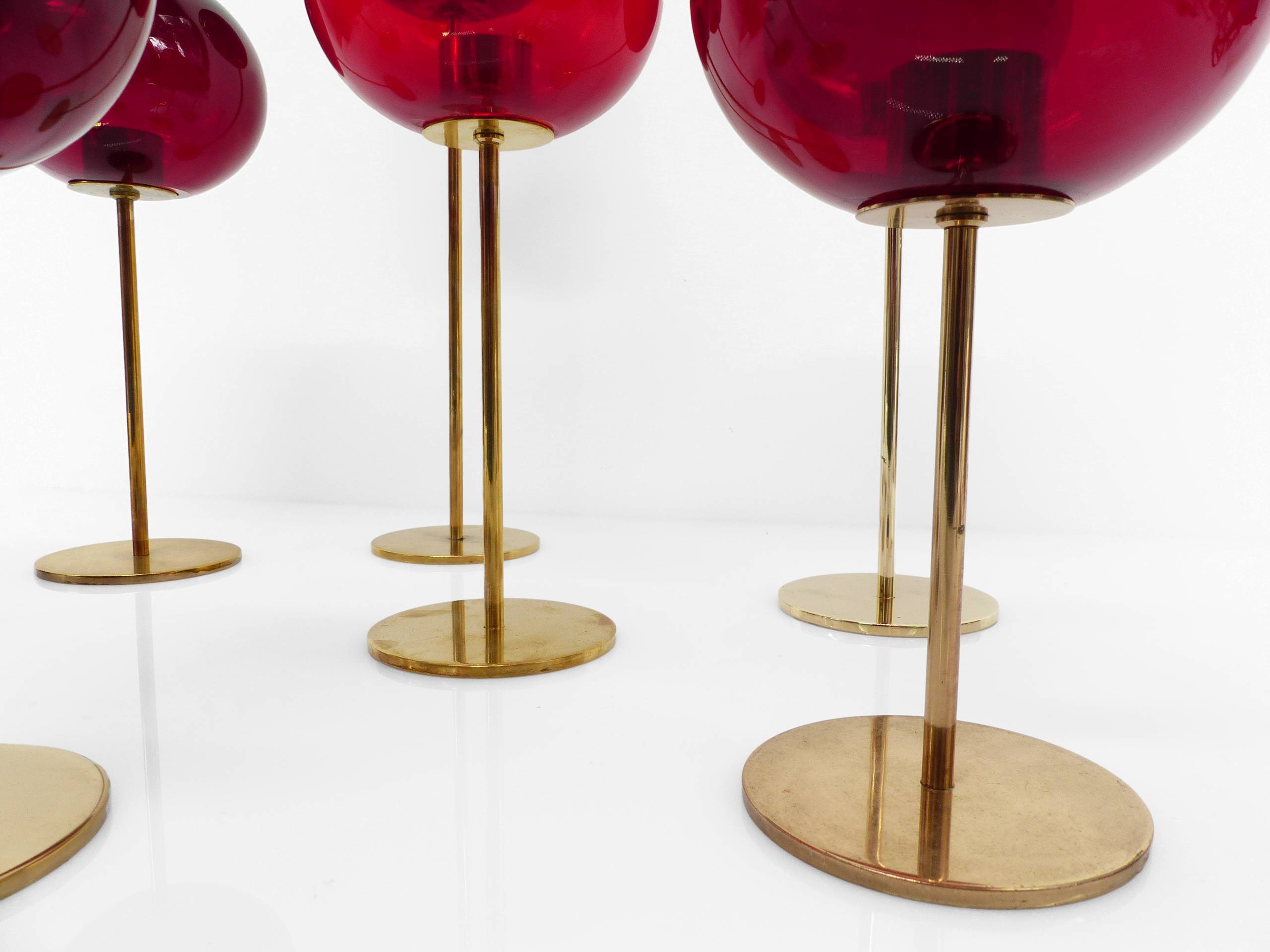 Set of 7 Hans-Agne Jakobsson AB Markaryd NR135 red tealight holders, Sweden, c