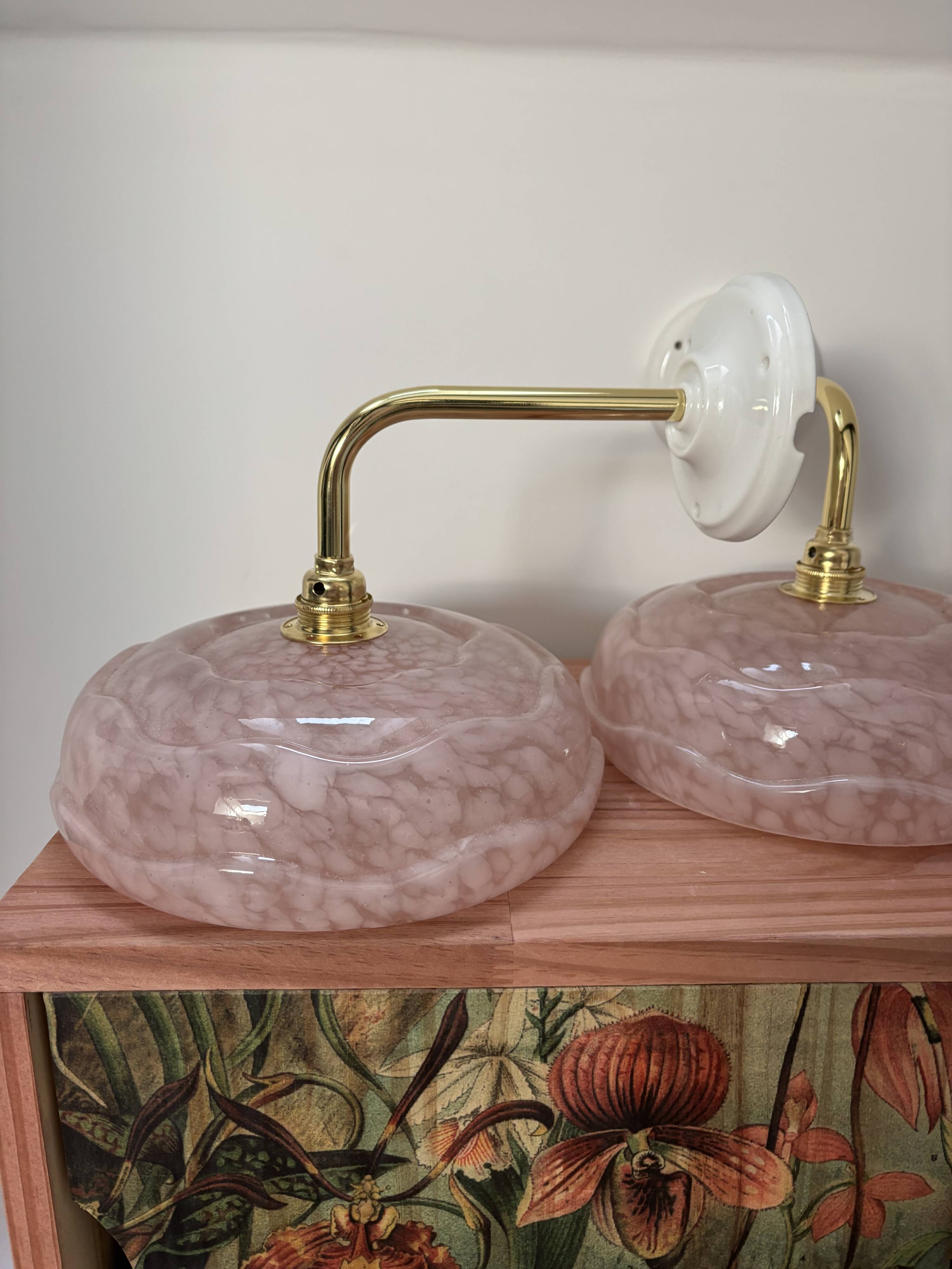 Pair of Art Deco speckled glass sconces