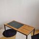 Table basse vintage rotin carreaux 