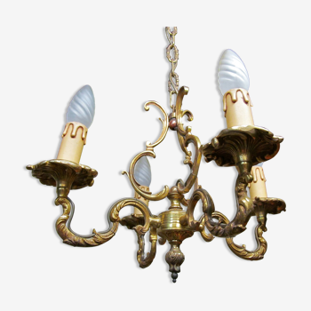 French vintage 4 branch bronze birdcage chandelier 5 arm ceiling fixture light chandelier FAL mfg