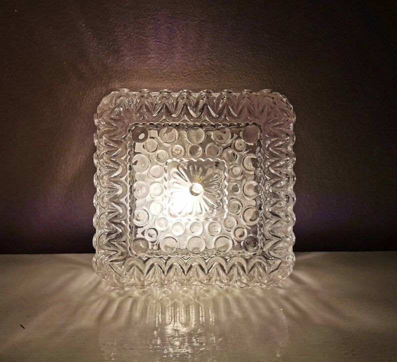 Vintage square glass ceiling lamp, 70s