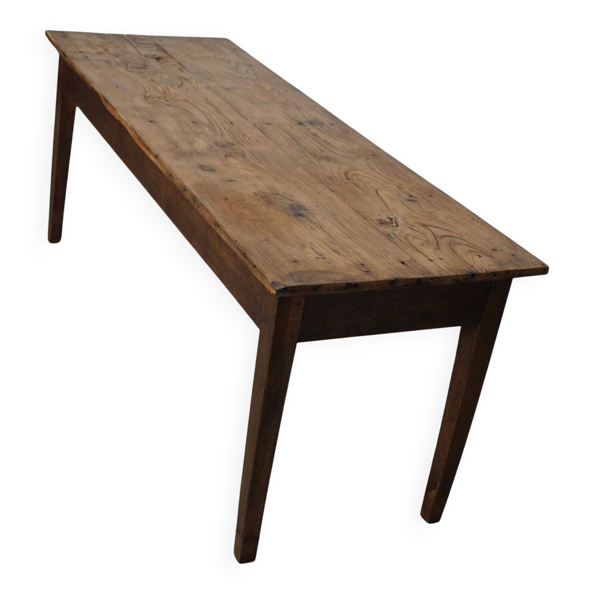 Table à manger rustique française en orme, XIXe siècle