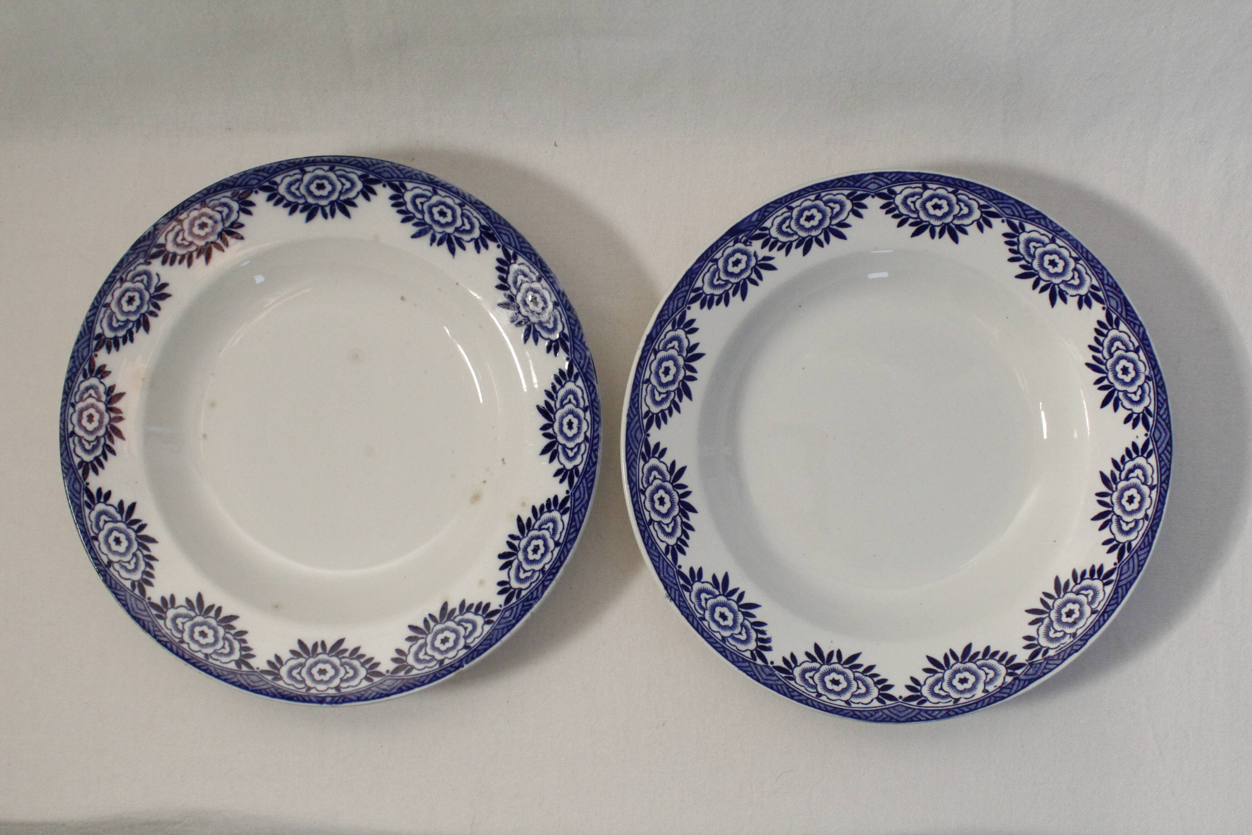 Set of 2 hollow plates Digoin Sarreguemines - Capri model - dark blue flowers