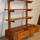 Vintage wall shelf unit in solid elm, 1970s