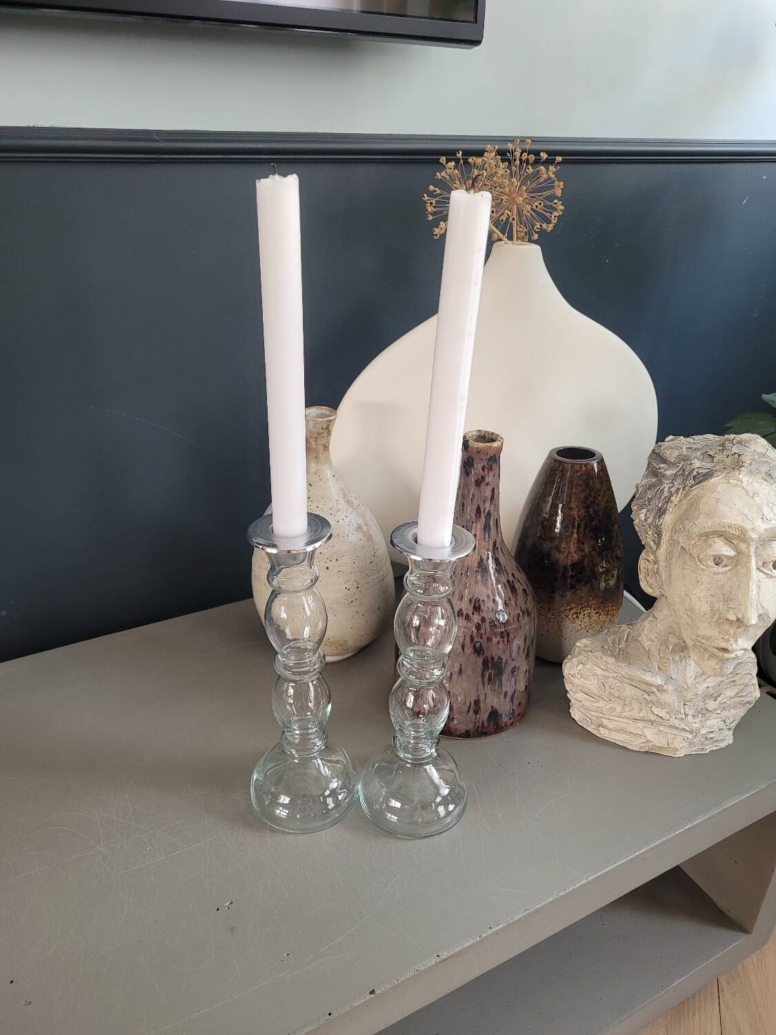 Pair of glass candlesticks