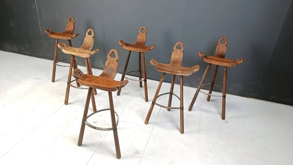 Ensemble de 6 tabourets de bar brutalistes, années 1960