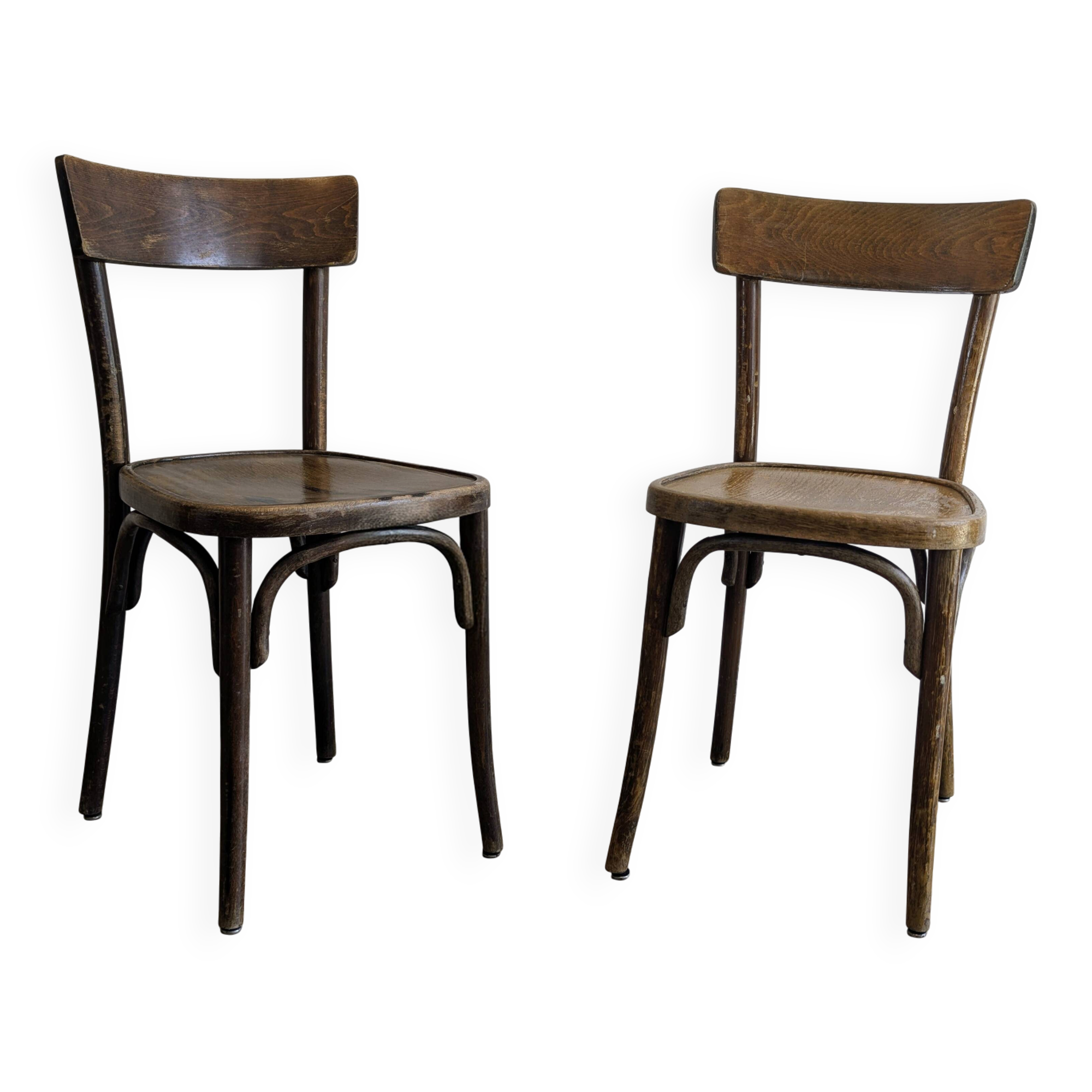 Paire de chaises bistrot anciennes en bois courbé esprit Thonet