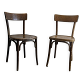 Pair of vintage bistro chairs in bent wood, Thonet style.