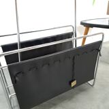 Design Voss jaren 70 leren tijdschriftenrek met chroom