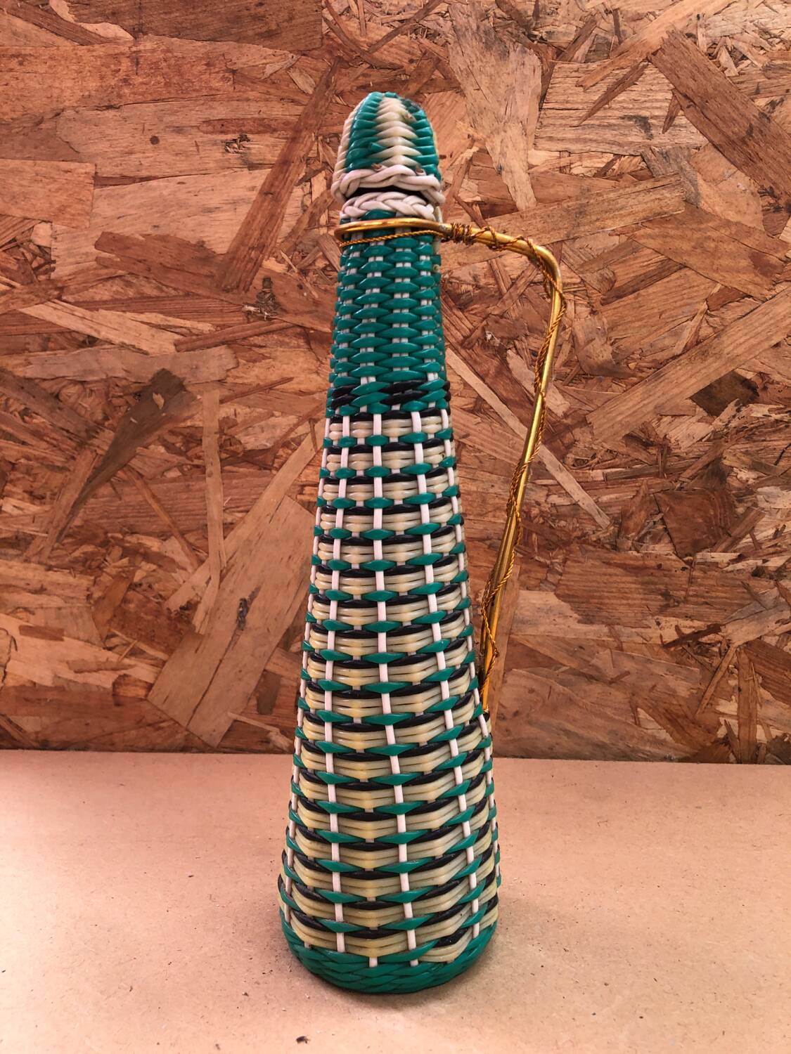 Old Lady Jeanne Glass Bottle + Vintage Braided Scoubidou