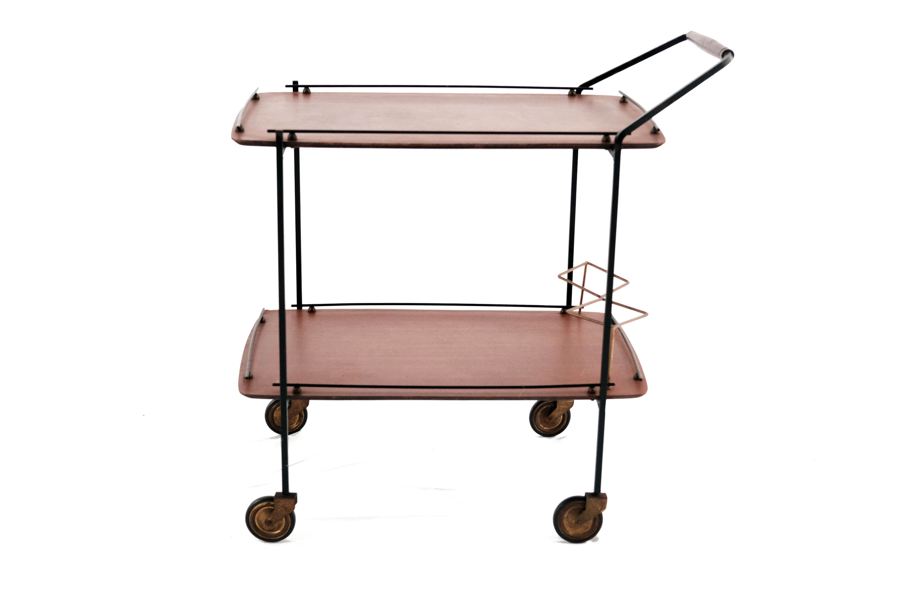 MId-Century Teak Bar Trolley with Bottle Holder, Italy 1960s