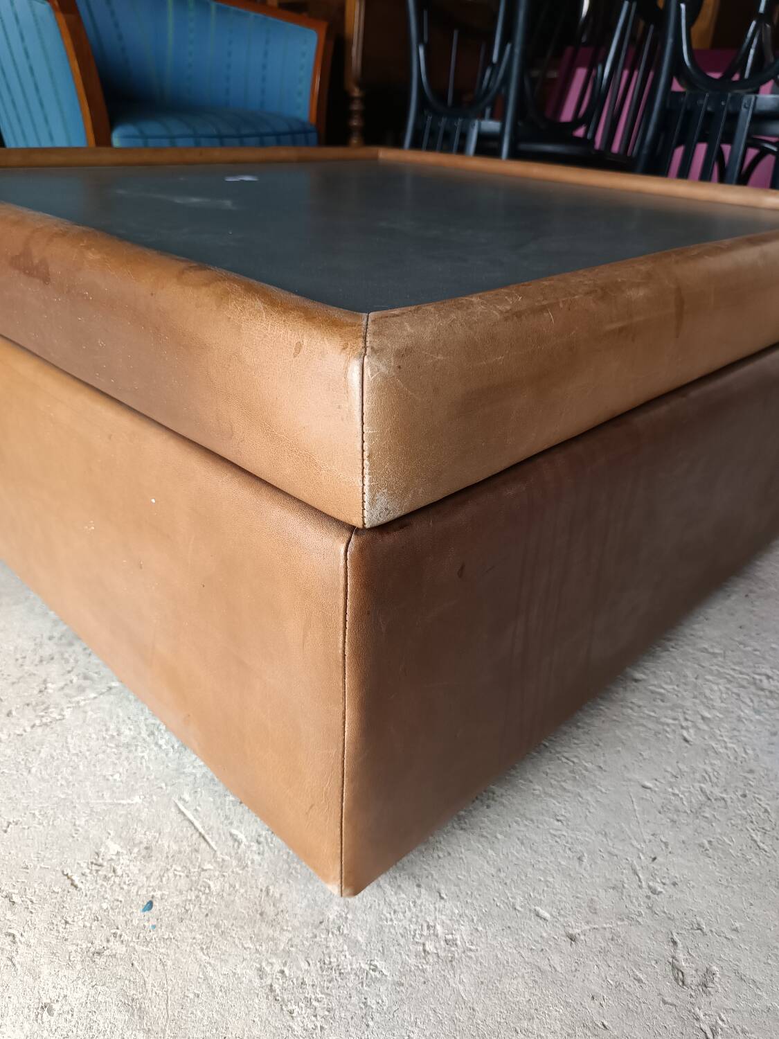 Leather and brushed metal coffee table from the 70s