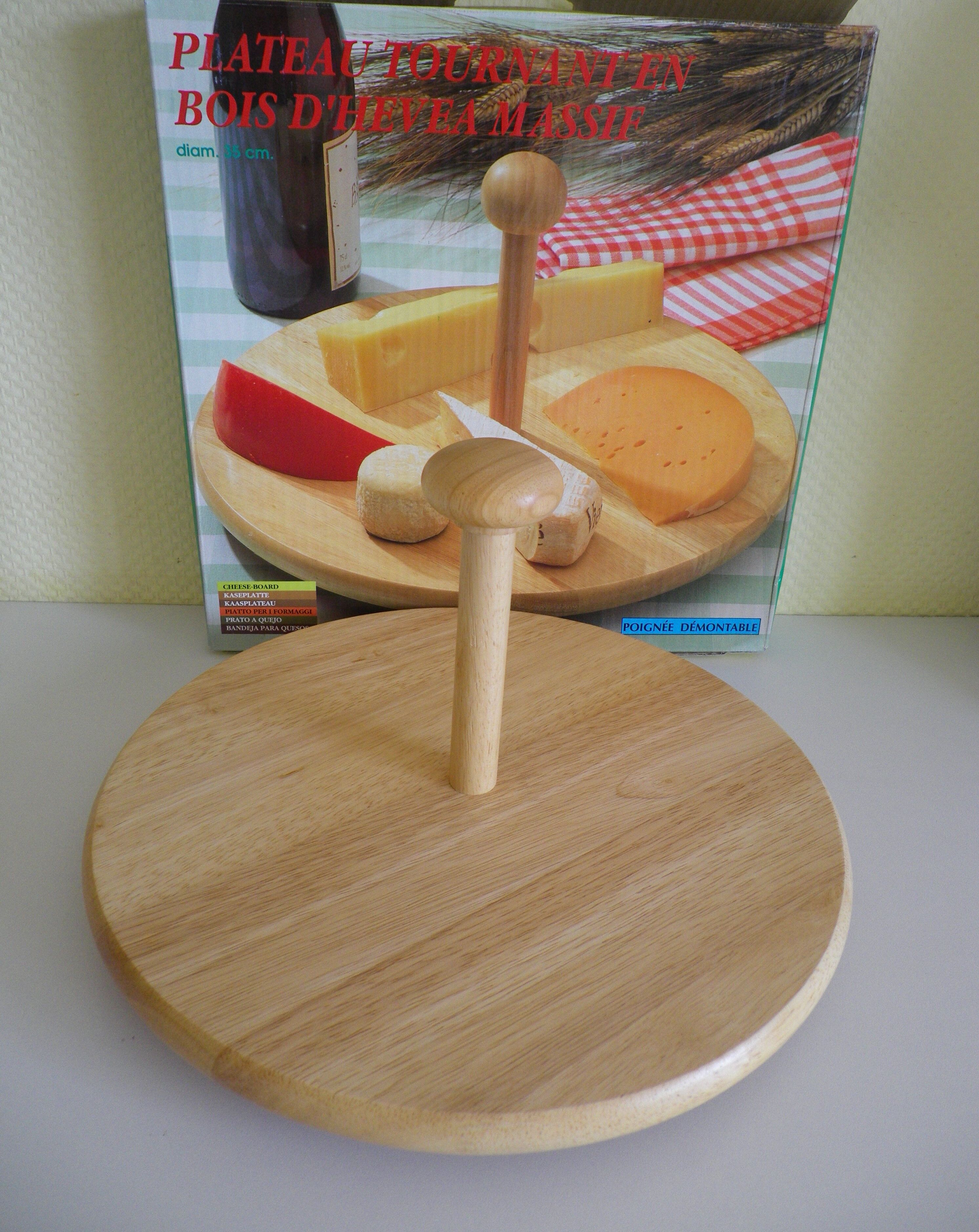 Solid Hevea wood cheese turntable, original box