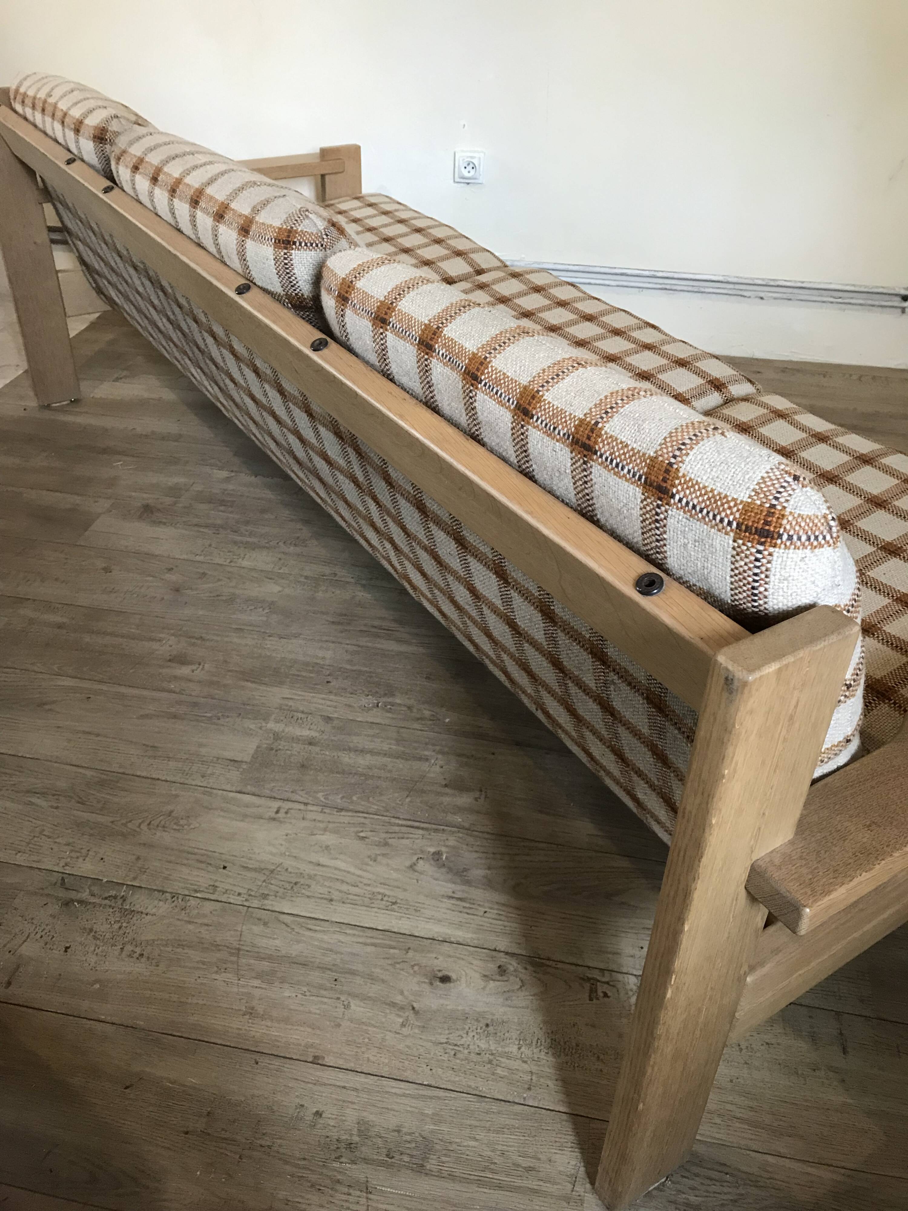 Vintage brutalist sofa in solid oak circa 1980