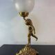 Antique lamp, gilded bronze, cherub, engraved glass globe, Mathieu lighting.