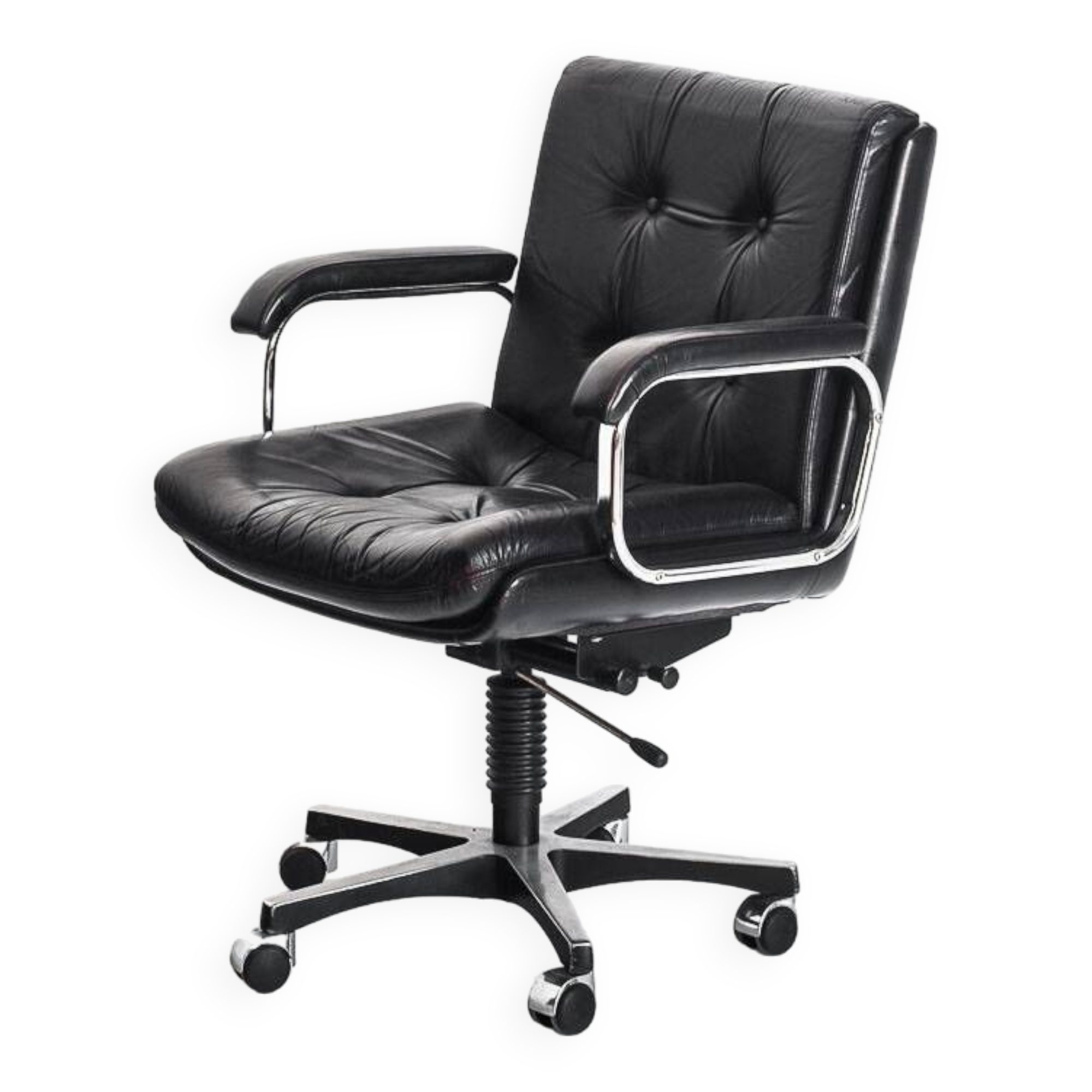 Vintage leather armchair. Swivel, on casters, multi-position. Norway, 1970s.