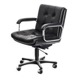 Vintage leather armchair. Swivel, on casters, multi-position. Norway, 1970s.