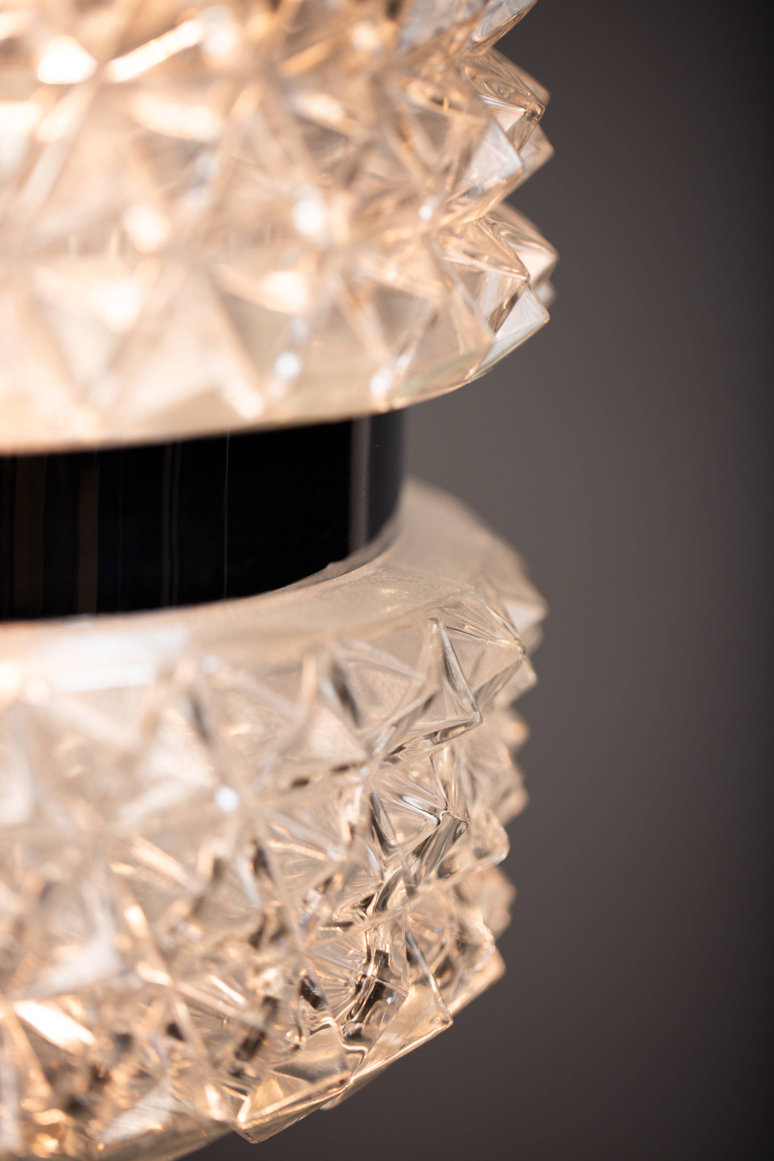 Vintage Crystal Glass Chandelier: Mid-Century Modern Austrolux Pendant Ligh