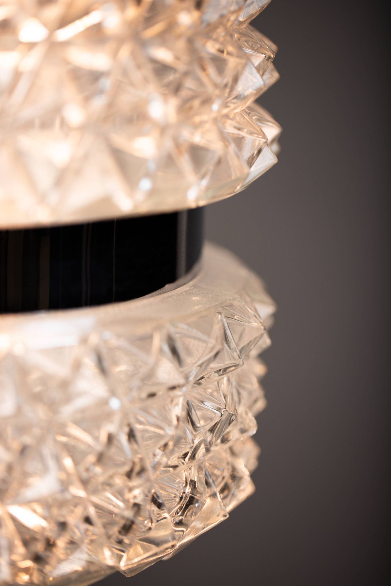 Vintage Crystal Glass Chandelier: Mid-Century Modern Austrolux Pendant Ligh
