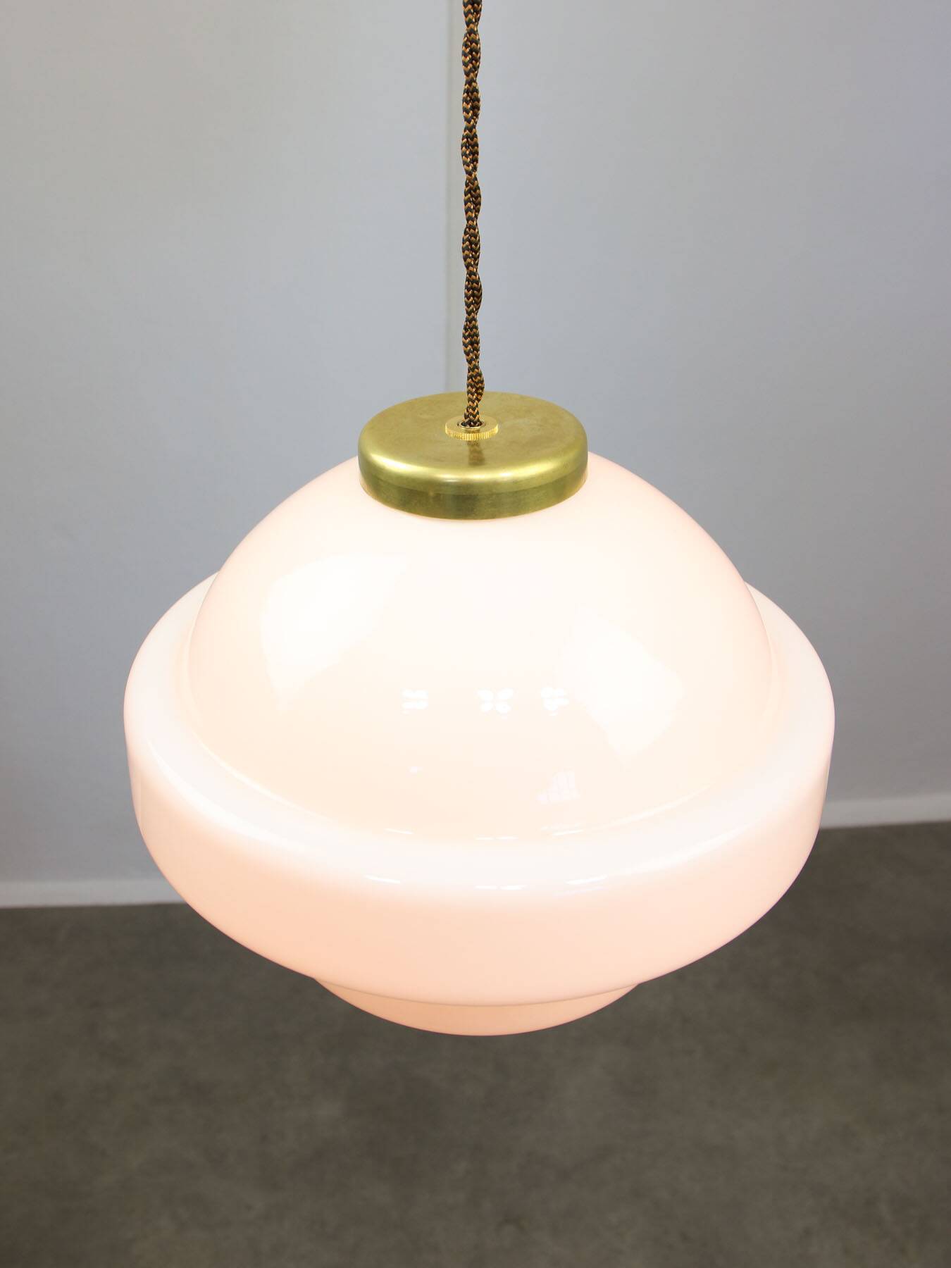 Mid-Century Italian Opaline and Brass Pendant Lamp