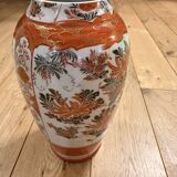 Large Japanese Kutani Porcelain Vase – Moriage Floral Relief – Early 2