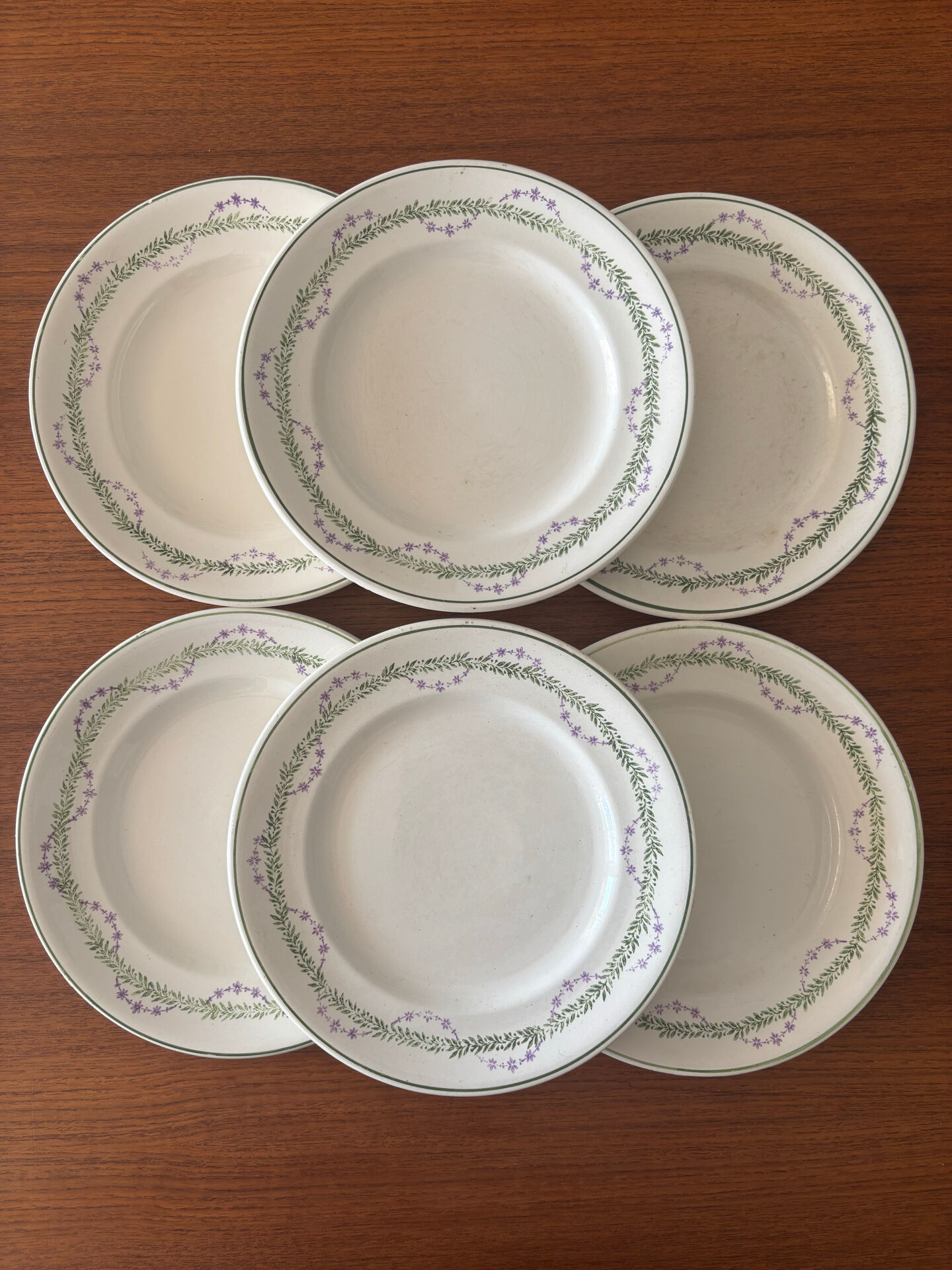 Set of 6 flat plates Longwy Loridan • French earthenware clay