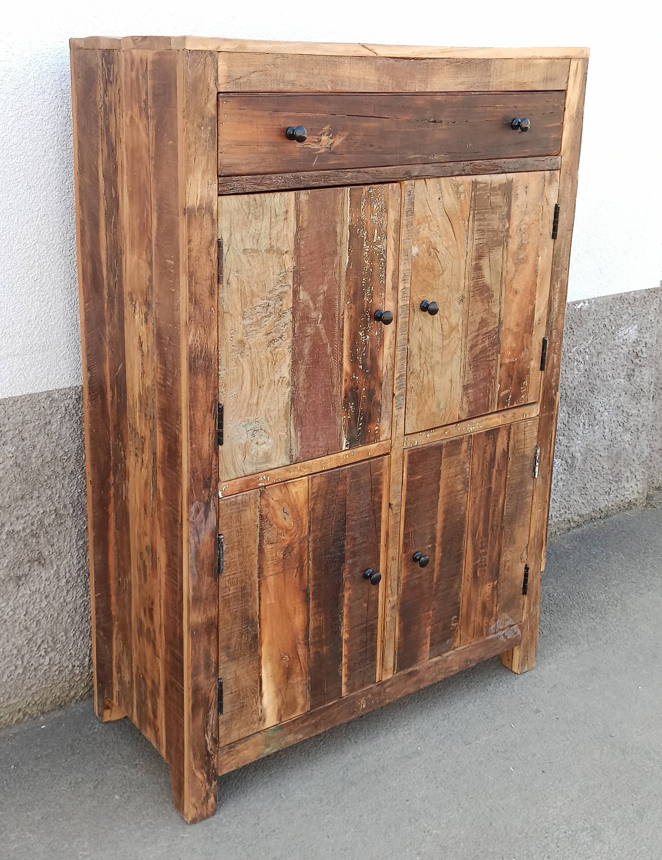 Antique wooden cabinet with 4 doors and 1 drawer