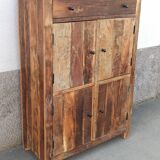 Meuble de rangement en bois ancien, 4 portes, 1 tiroir