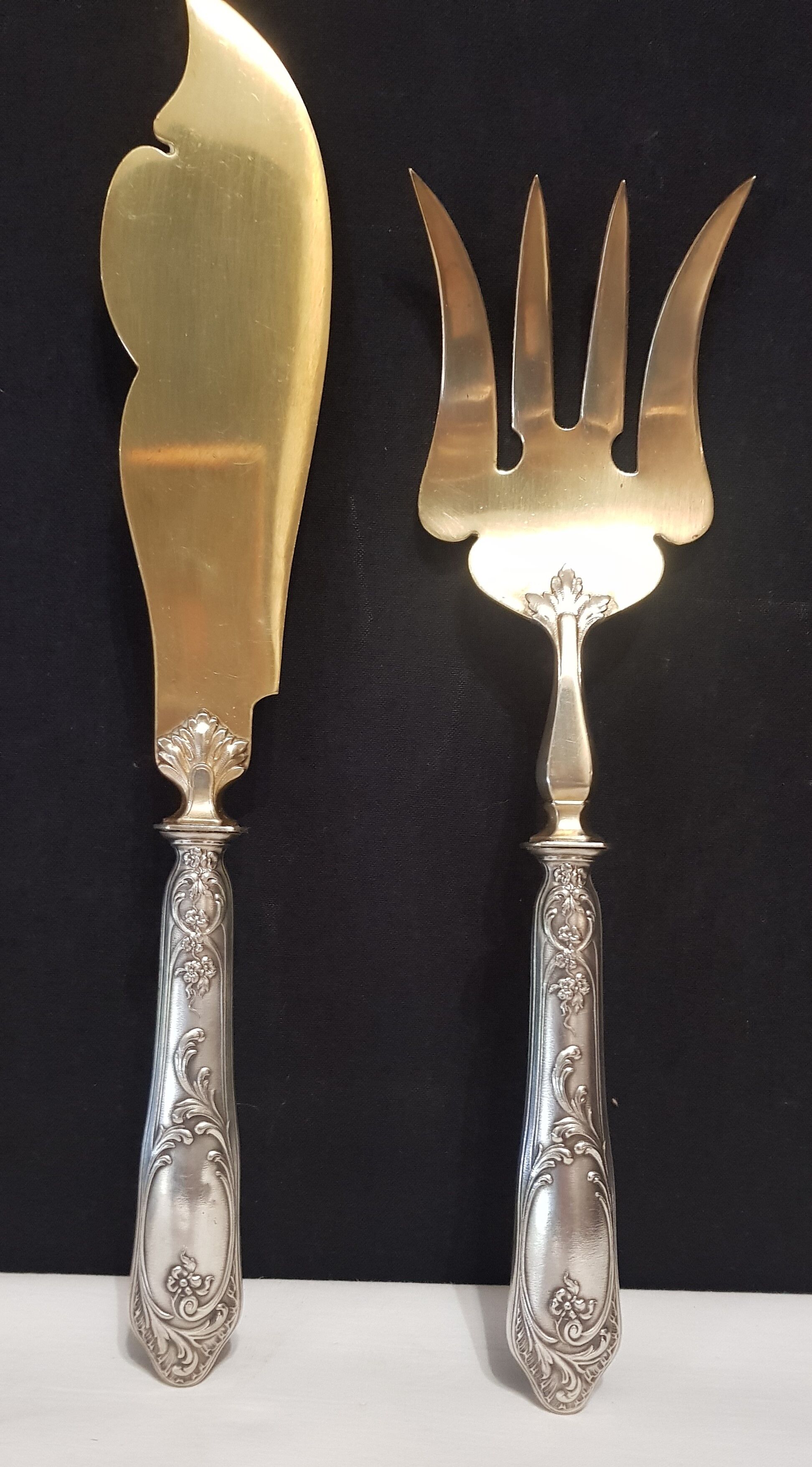 Silver-gilt metal fish service