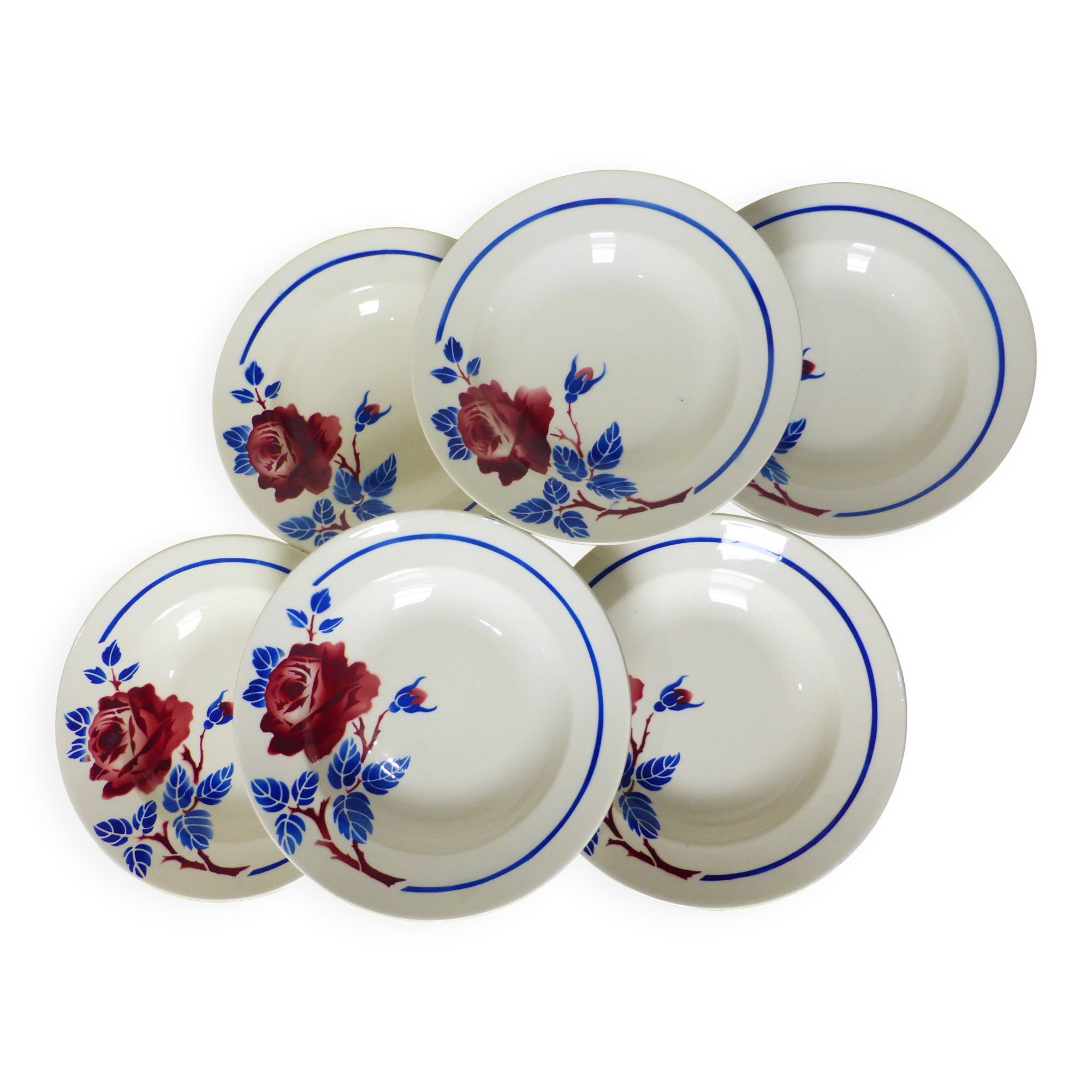 6 vintage K&G Luneville soup plates, Chantal model 221004