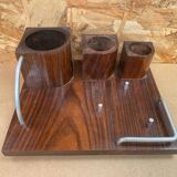 Old Smoking Kit Storage In Wood & Aluminum Vintage #B089