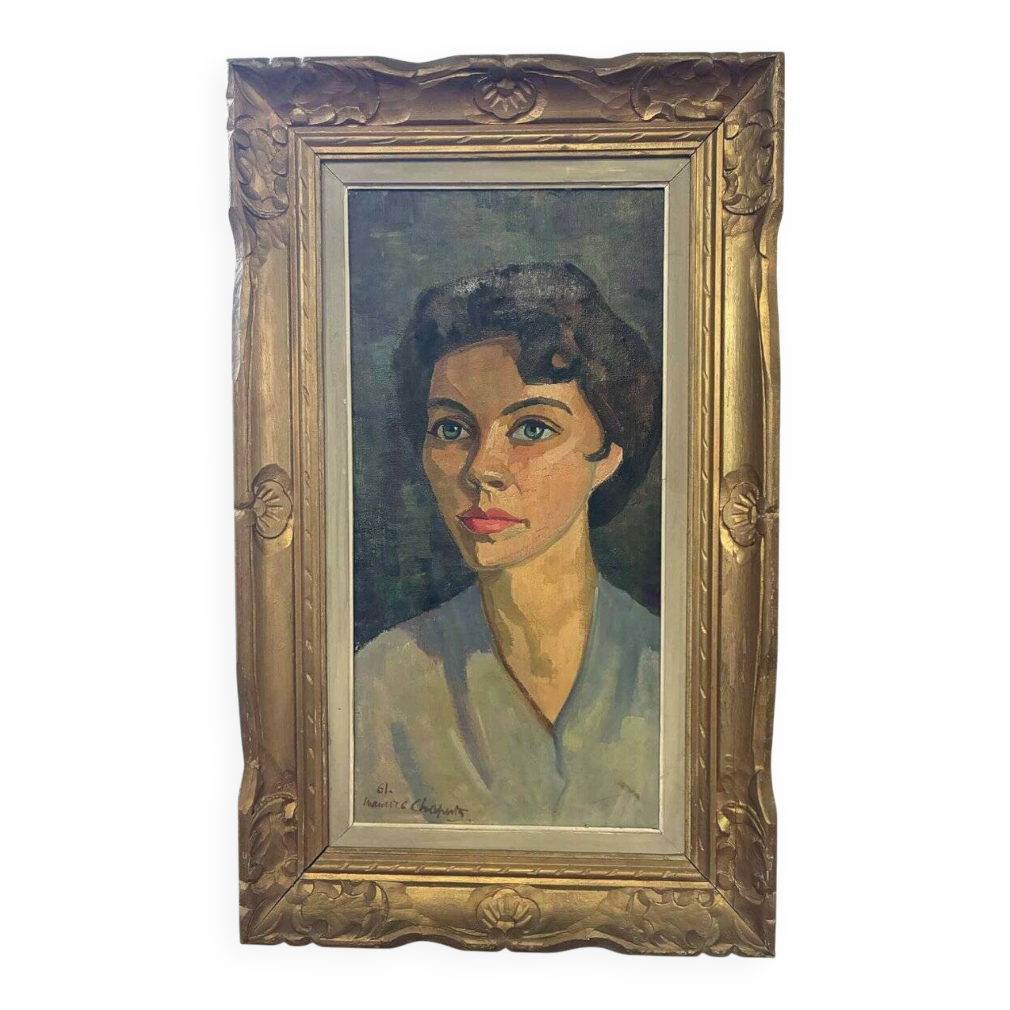 Painting, Maurice Chapuis, portrait of a woman, oil on canvas, 1961, framed