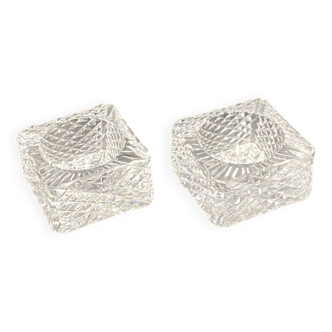 Square shaped worked glass salt cellars