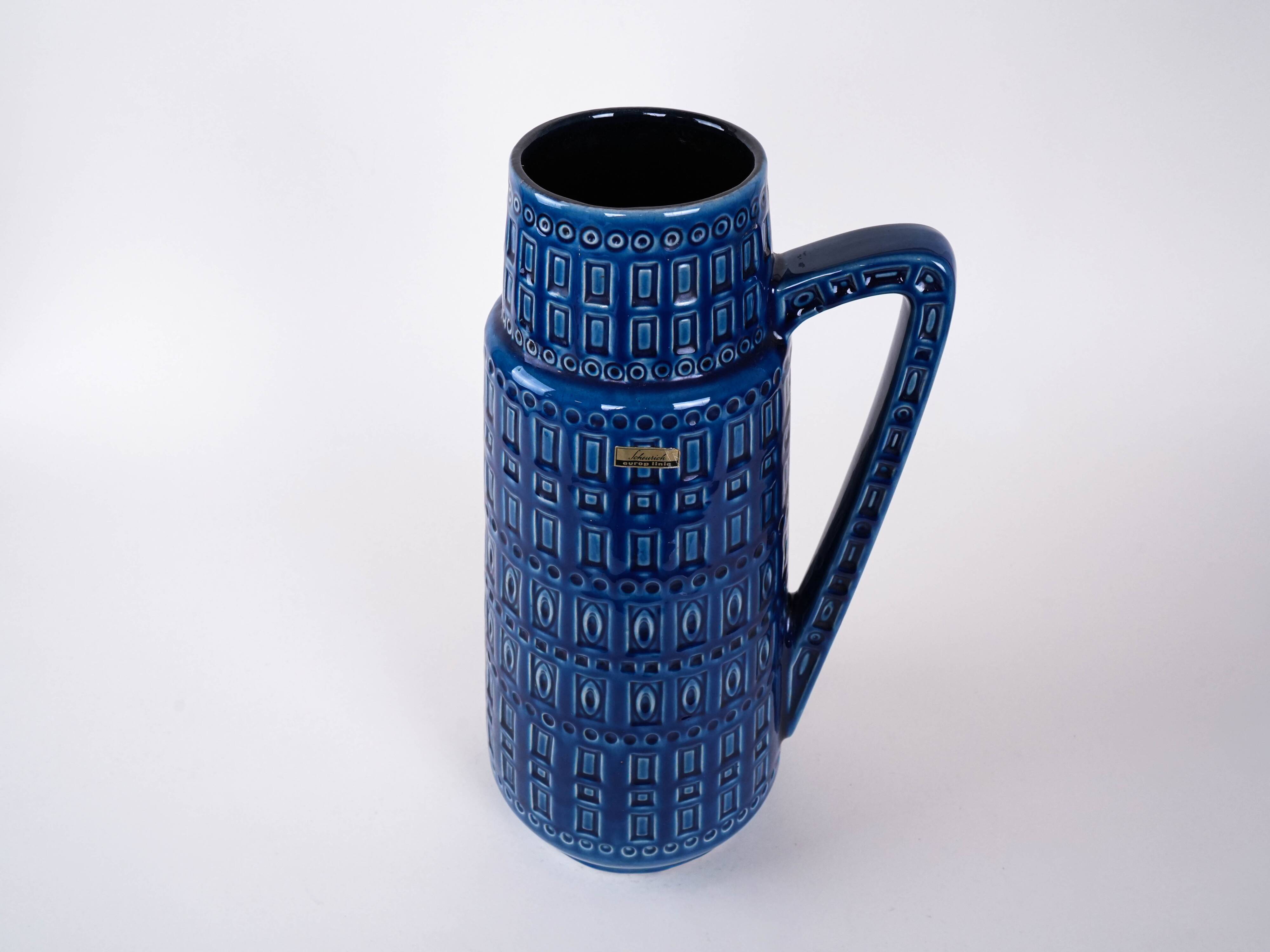 Vase en céramique bleue, design allemand, années 1960, fabriqué par Scheurich.