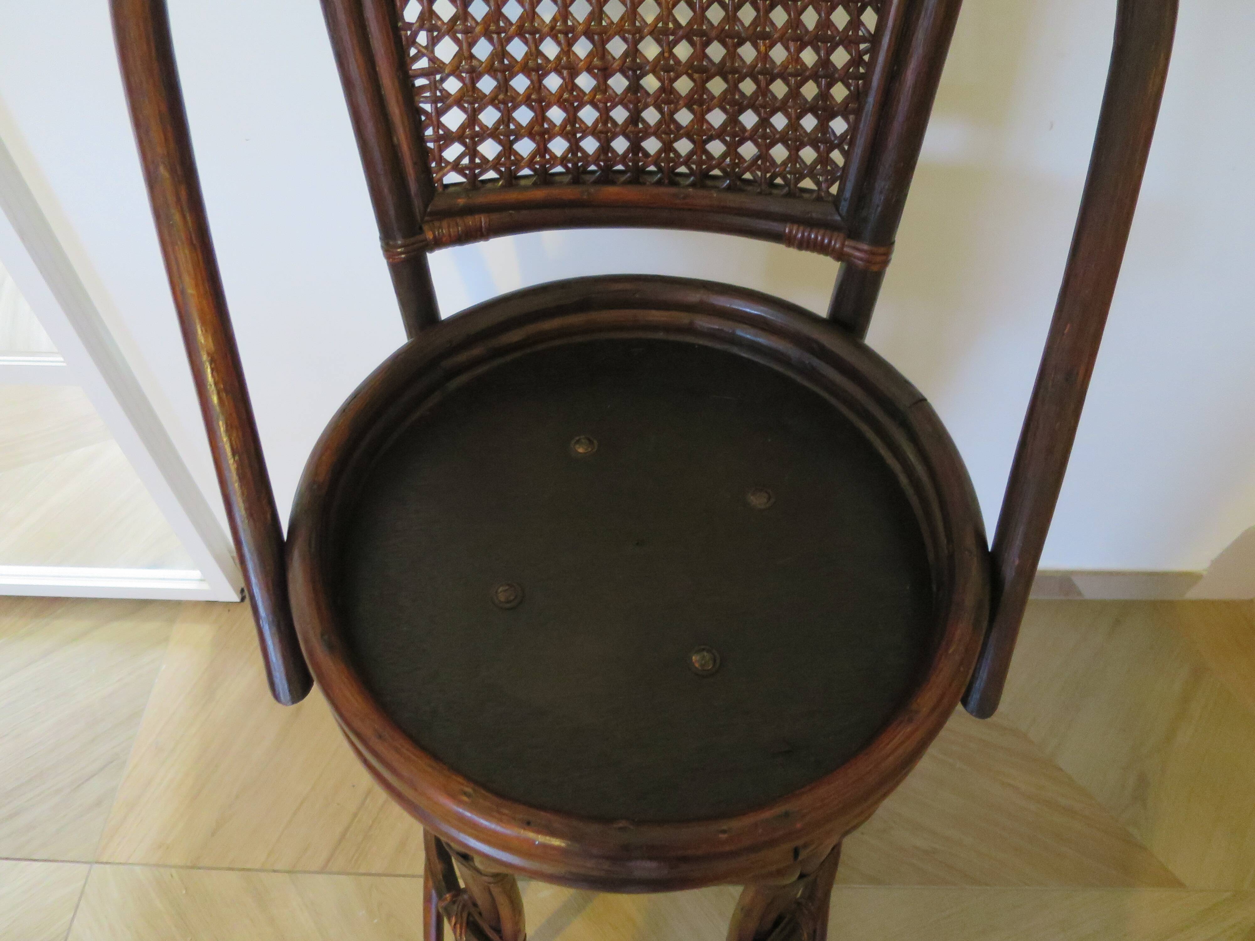 Set of 2 swivel bar stools / chairs - wood - cane - rattan - 80s