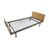 Bed in blond wood and feet 1950 vintage metal - 1 person