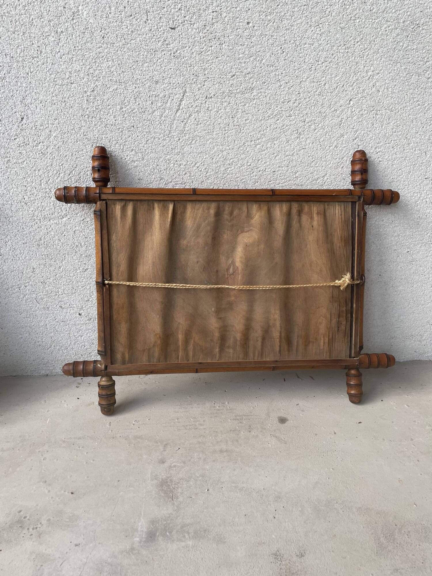 miroir ancien en bois tourné imitation bambou 1940