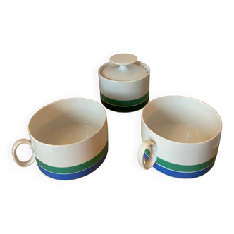 Coffee service 2 cups and sugar bowl vintage 70s ceramic