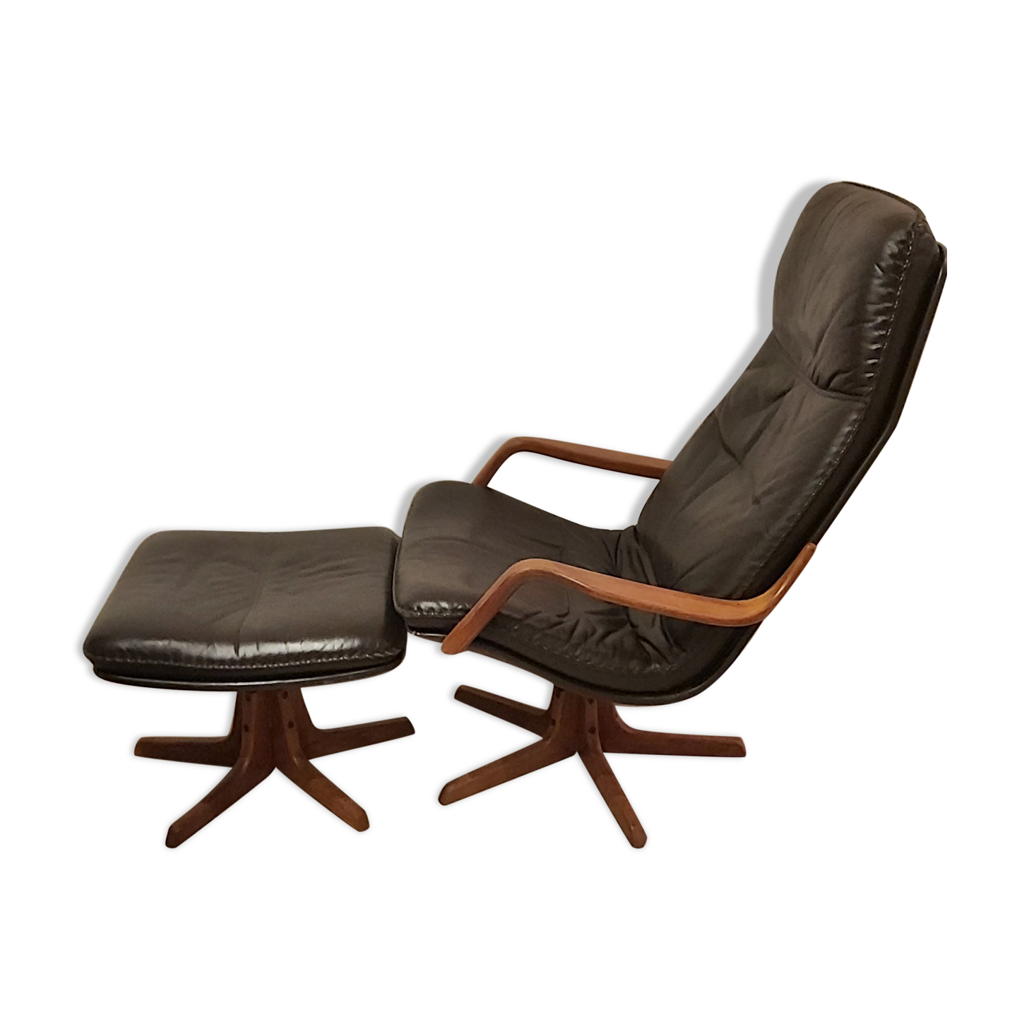Swivel armchair with footrest, Berg Forniture, Denmark, 1970s
