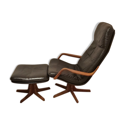 Fauteuil pivotant avec repose-pieds, Berg Forniture, Danemark, années 1970
