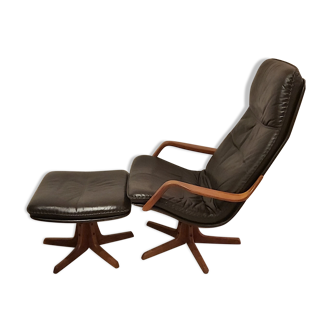 Fauteuil pivotant avec repose-pieds, Berg Forniture, Danemark, années 1970