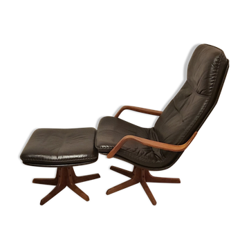 Fauteuil pivotant avec repose-pieds, Berg Forniture, Danemark, années 1970