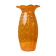 Orange Murano glass vase, XL 34cm, 1970s Italy, white stripes and wavy rim