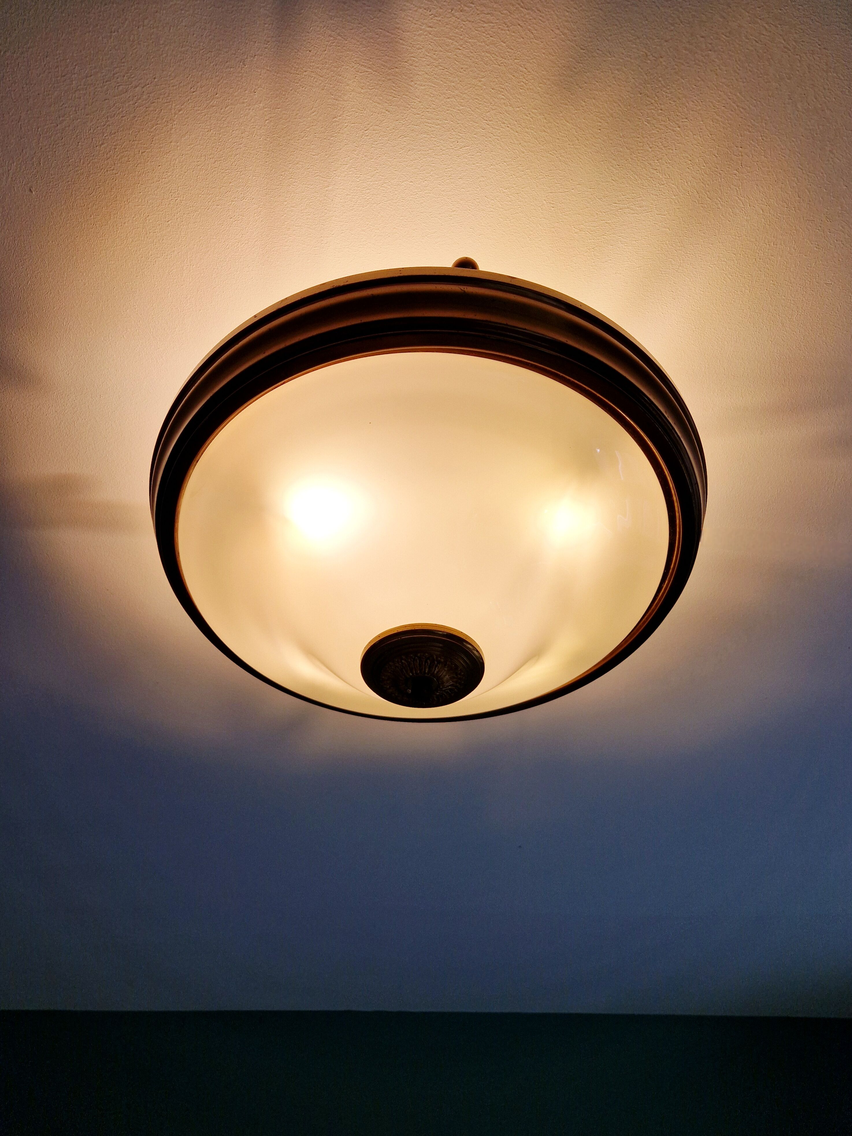 Mid-century ceiling light in brass and white opaline, 1950s