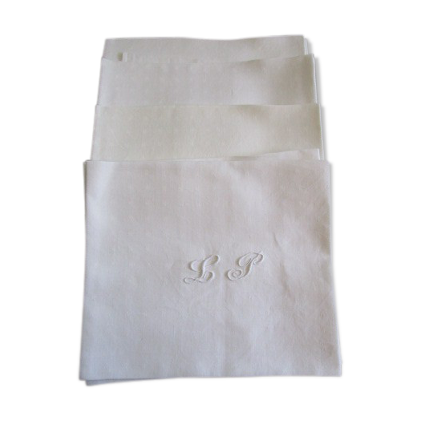 8 embroidered antique damask-monogrammed towels:81x68cm