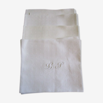 8 serviettes anciennes damassées-monogrammées brodées:81x68cm