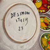Service assiettes en céramique italienne signé Desimone Italy decor poisson années 60 vintage