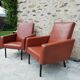 Pair of brown leather faux armchair