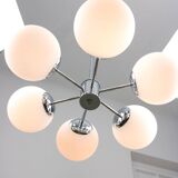 Space Age Italian Sputnik Chrome and Opaline Chandelier, 1970s