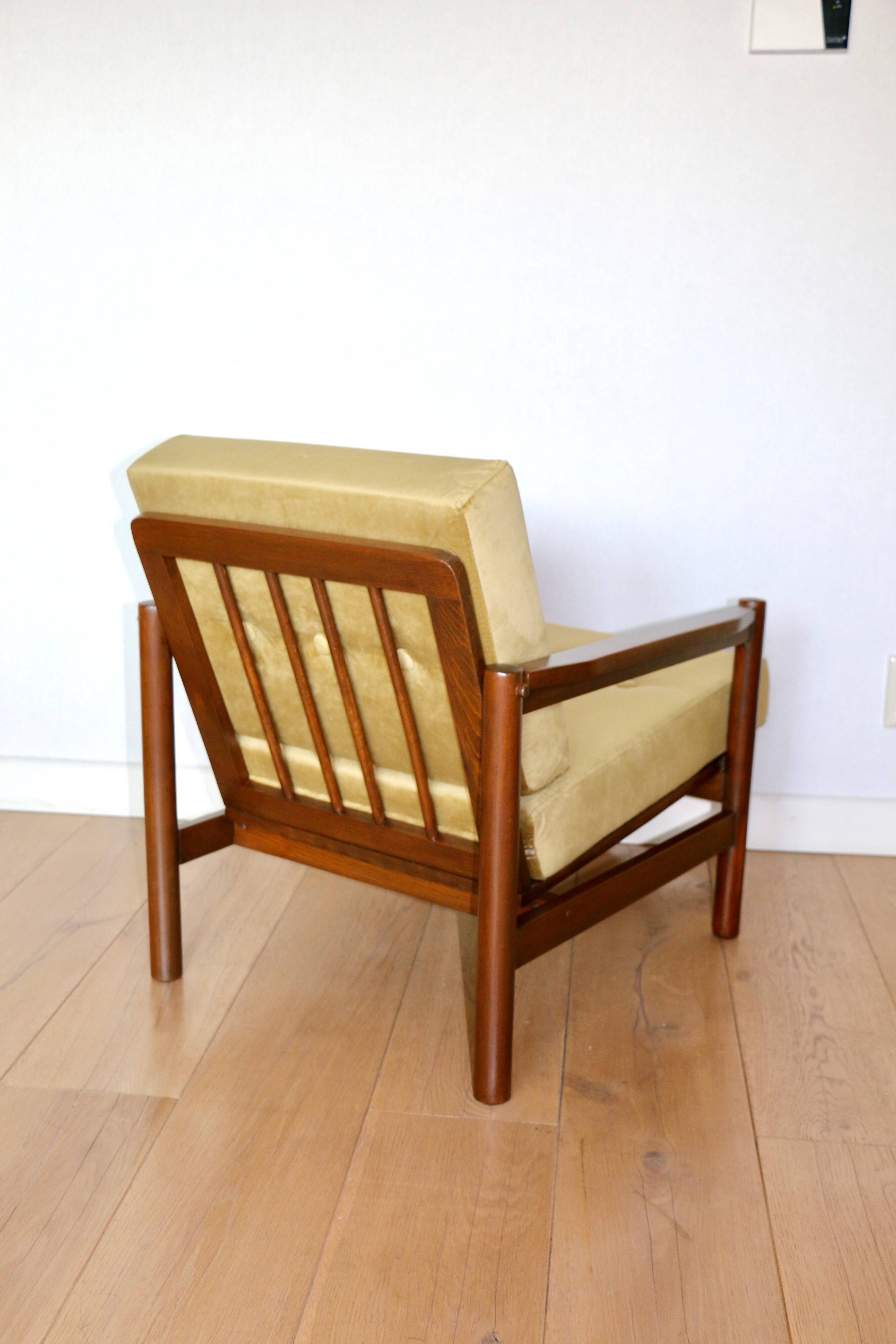 Fauteuil Vintage en Velours Olive, Années 70